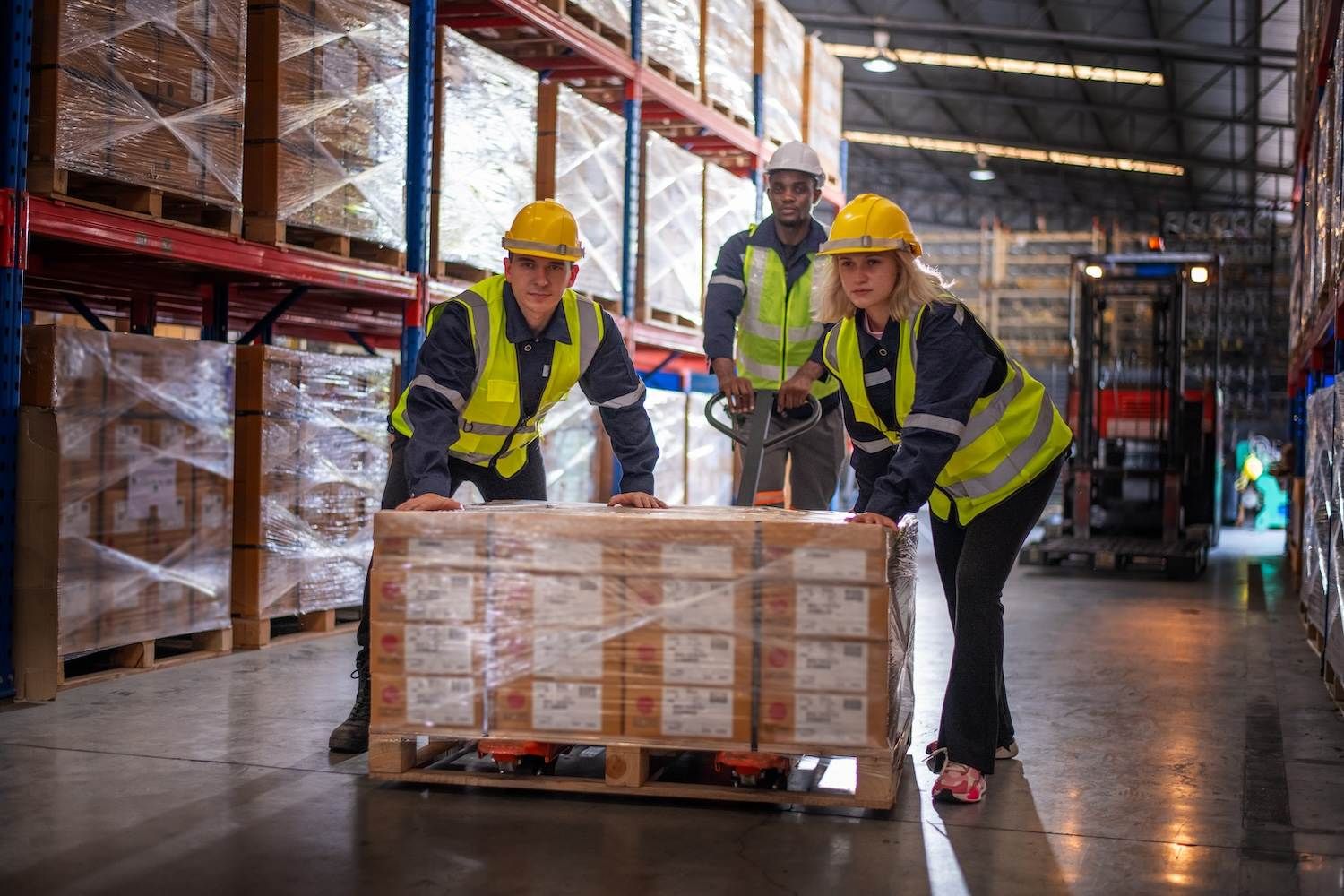 Warehouse moves packaged industrial goods for distribution