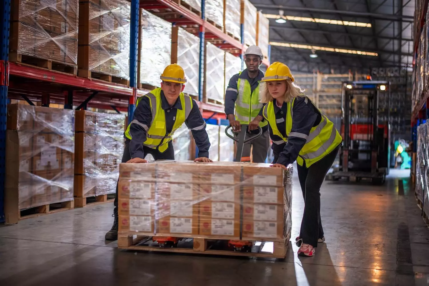 Warehouse moves packaged industrial goods for distribution
